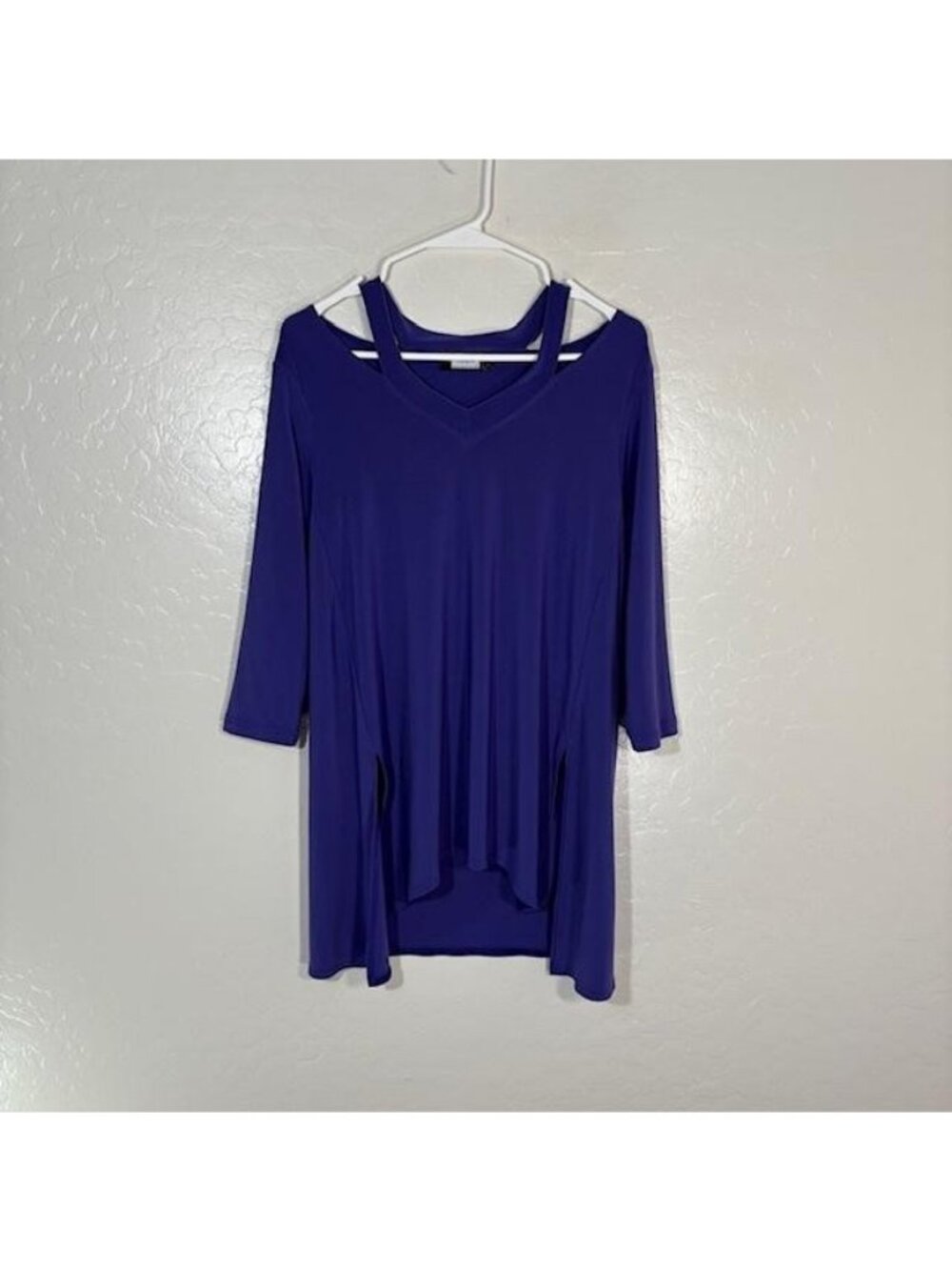 Sympli Shirt Womens 6 Purple Asymmetrical Tunic Top 3/4 Sleeve Stretch Canada